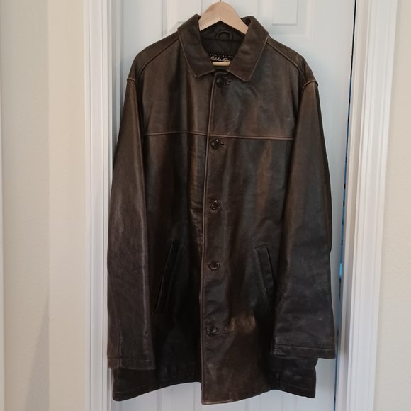 Eddie Bauer Brown Leather Car Coat - Picture 1 of 8